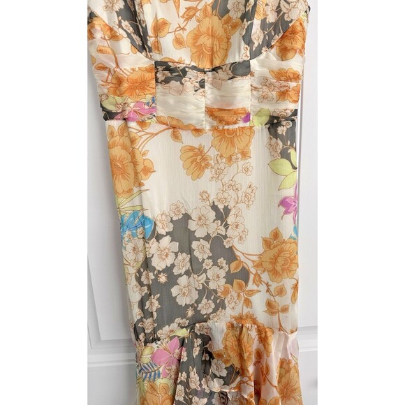 GUESS Women's Sleeveless High-Low Vicky Maxi Dress Floral Print Butter Yellow S - Picture 10 of 16